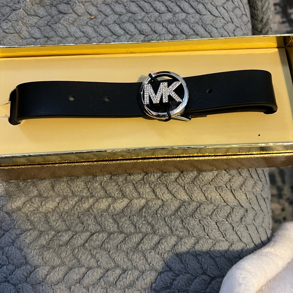 Michael Kors Black Belt with Gold MK Buckle